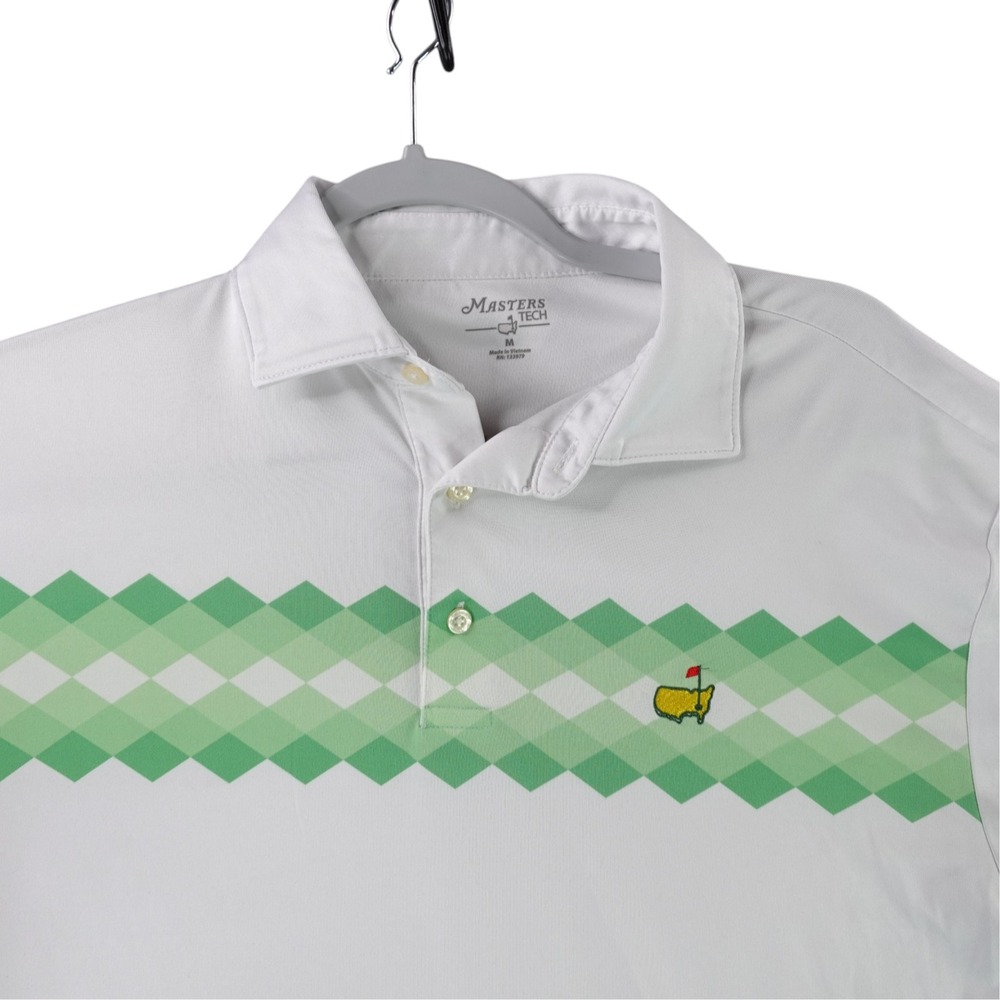 Masters Tech Polo Shirt Mens Medium White Green Argyle Diamond Golf MT1615-02